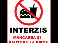 Placuta interzis mancarea si bautura la birou